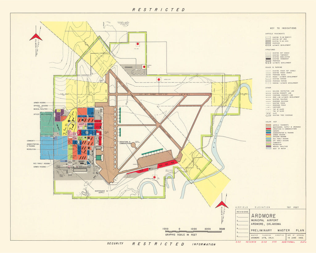 Vintage Map of Ardmore Municipal Airport, 1952