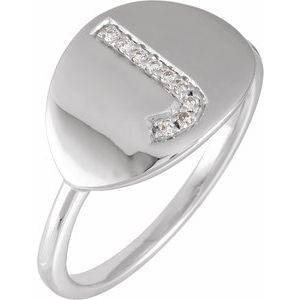 14K White Gold .05 CTW Natural Diamond Initial J Signet Ring