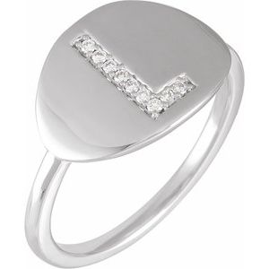 14K White Gold .05 CTW Natural Diamond Initial L Signet Ring