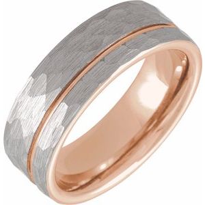 18K Rose Gold PVD Tungsten 8 mm Grooved Comfort-Fit Flat Band Size 8.5