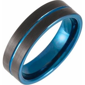 Blue PVD Tungsten 6 mm Grooved Comfort-Fit Band Size 11