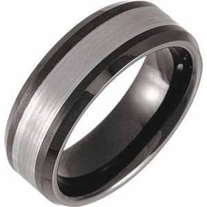 Black PVD Tungsten 8 mm Beveled-Edge Inlay Comfort-Fit Band Size 7