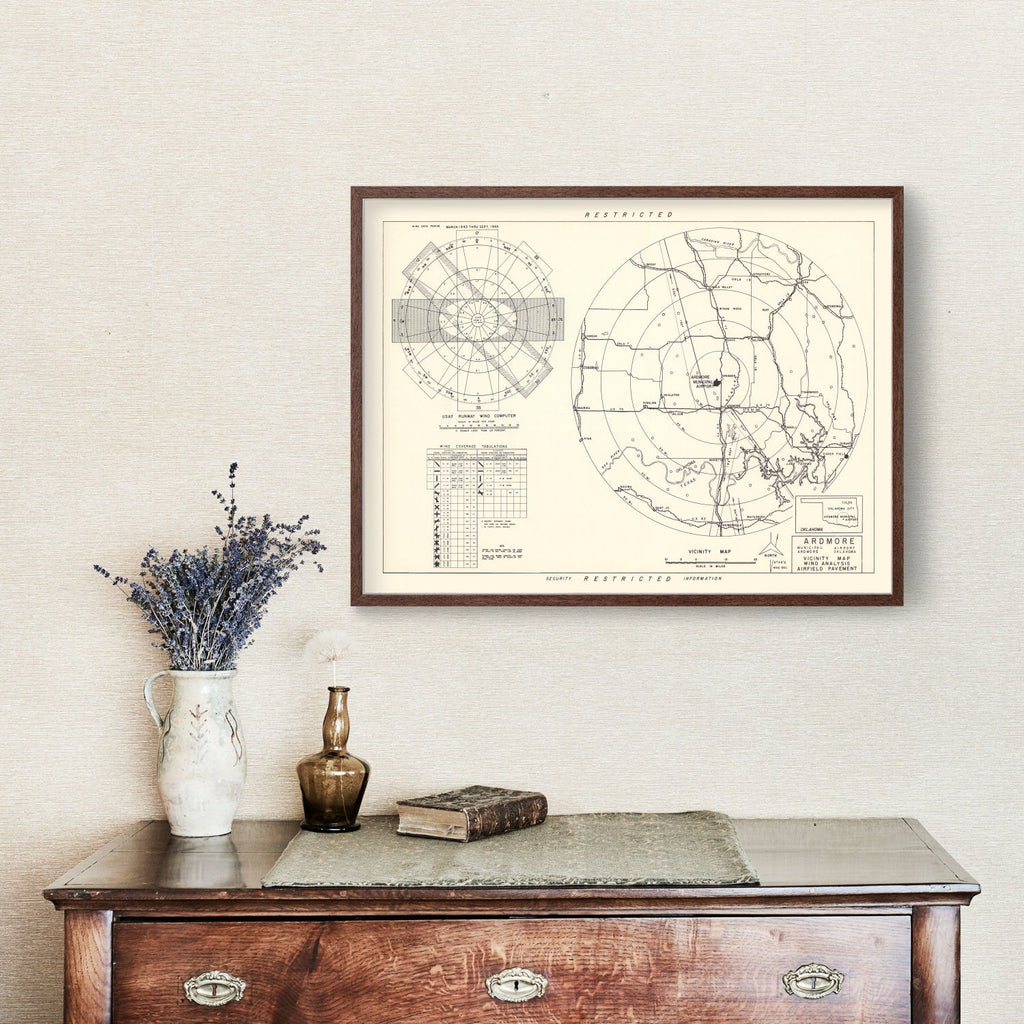 Vintage Map of the Ardmore Municipal Airport Vicinity, 1952