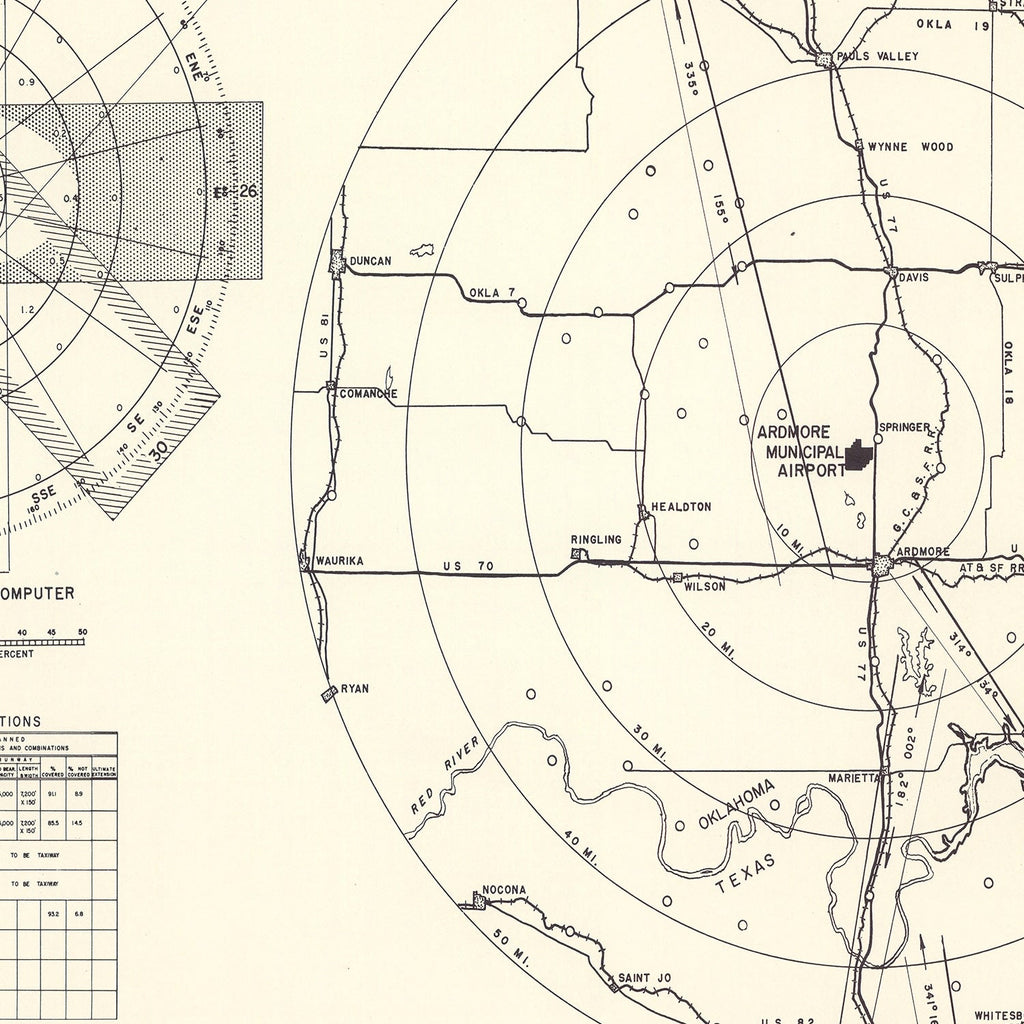 Vintage Map of the Ardmore Municipal Airport Vicinity, 1952