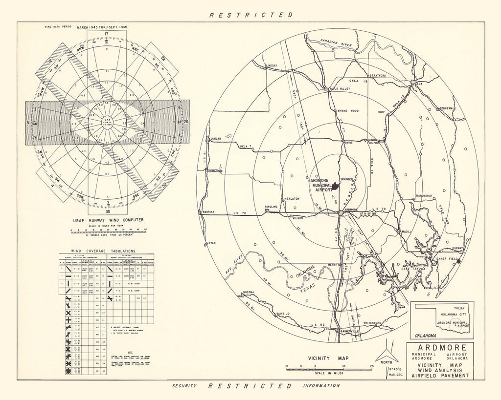 Vintage Map of the Ardmore Municipal Airport Vicinity, 1952