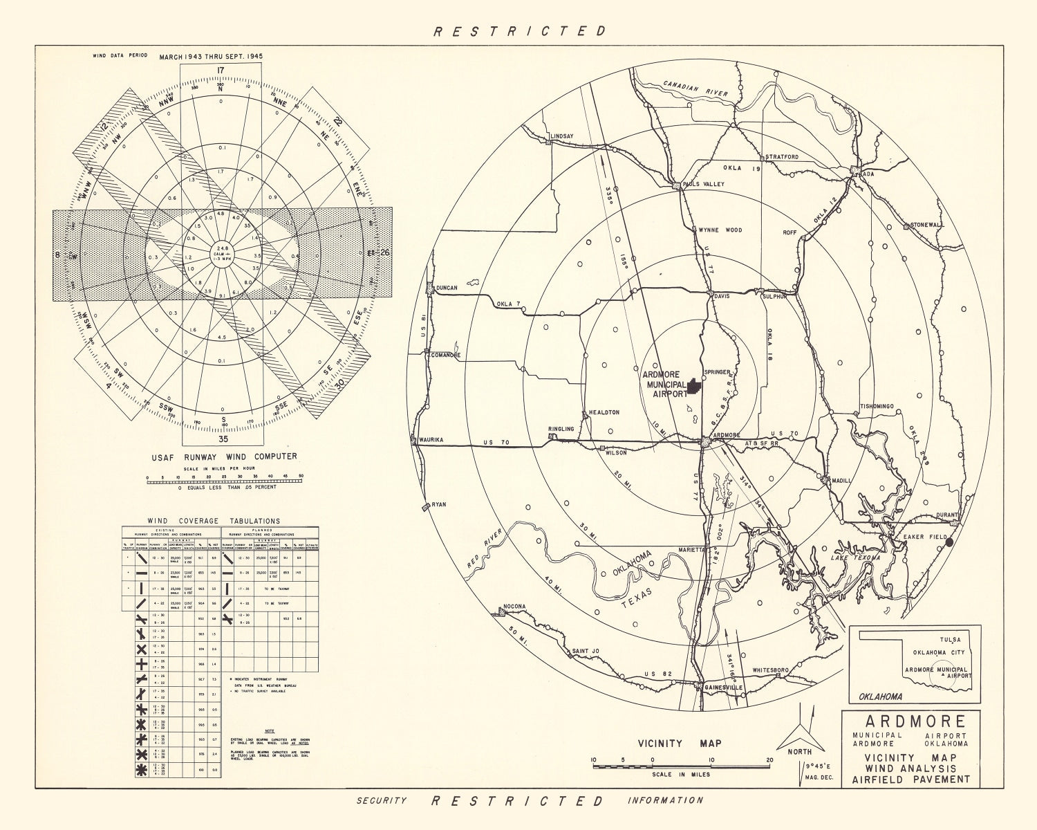 Vintage Map of the Ardmore Municipal Airport Vicinity, 1952