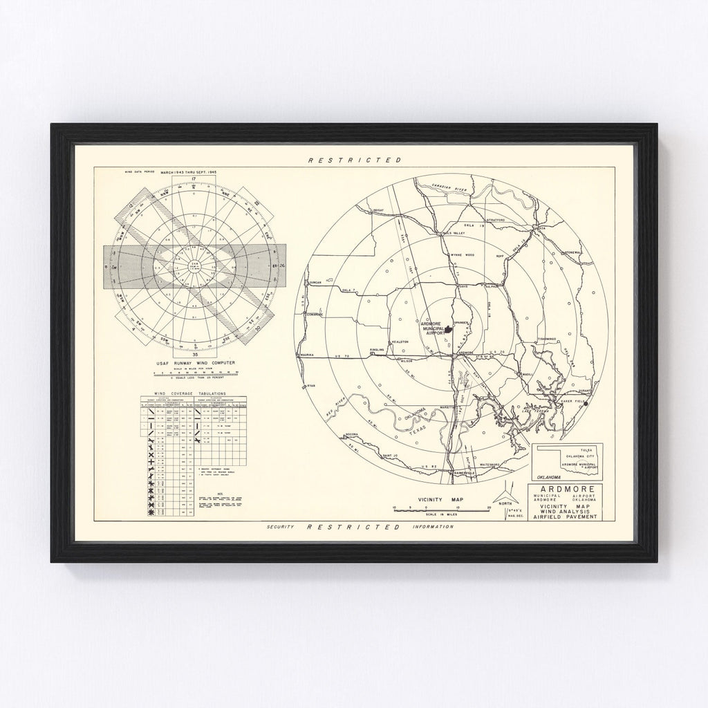 Vintage Map of the Ardmore Municipal Airport Vicinity, 1952