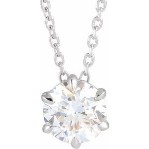14K White Gold 7/8 CT Lab-Grown Diamond Solitaire 16-18" Necklace