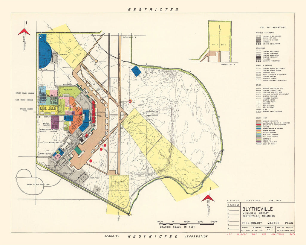 Vintage Map of Blytheville Municipal Airport, 1952