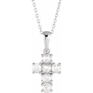 Platinum 3/8 CTW Rose-Cut Natural Diamond Cross 16-18" Necklace