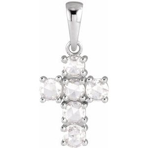 Sterling Silver 3/8 CTW Rose-Cut Natural Diamond Cross Pendant