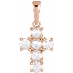 14K Rose Gold 3/8 CTW Rose-Cut Natural Diamond Cross Pendant