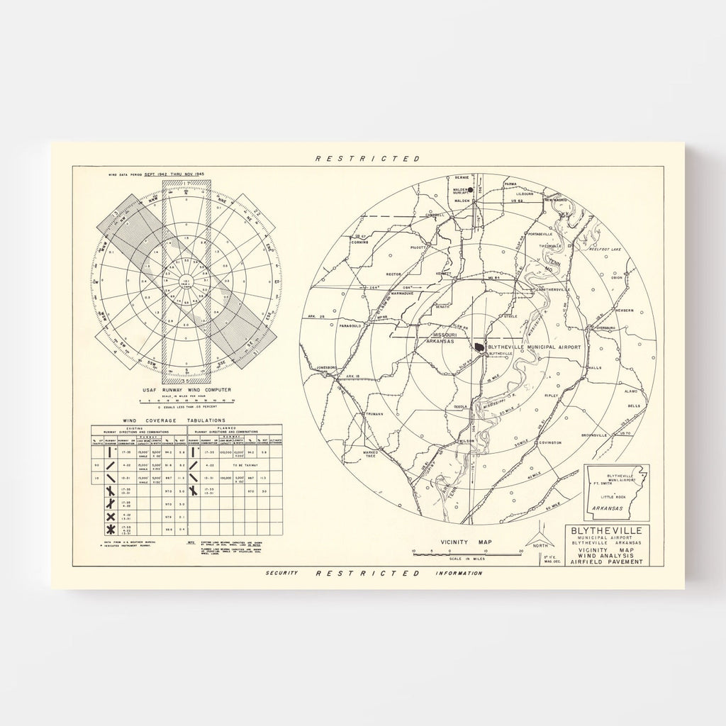 Vintage Map of the Blytheville Municipal Airport Vicinity, 1952