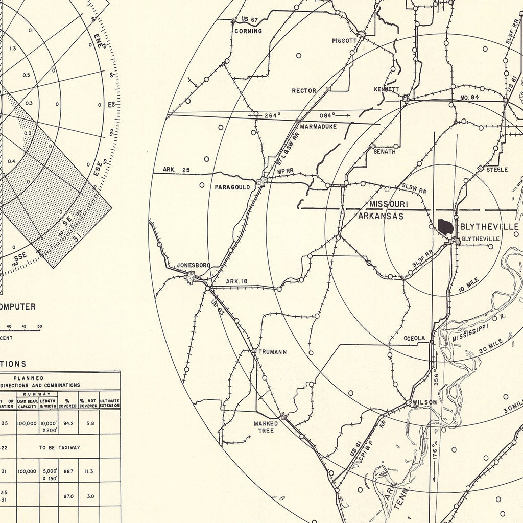 Vintage Map of the Blytheville Municipal Airport Vicinity, 1952