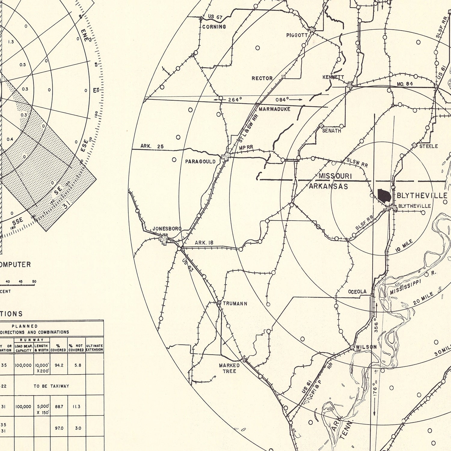 Vintage Map of the Blytheville Municipal Airport Vicinity, 1952