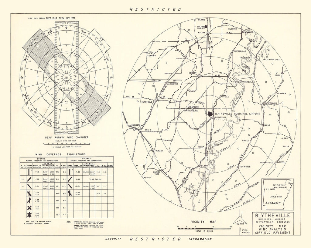 Vintage Map of the Blytheville Municipal Airport Vicinity, 1952