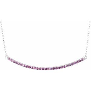 14K White Gold Natural Pink Sapphire Bar 16-18" Necklace