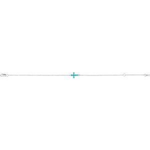 Sterling Silver Natural Turquoise Sideways Cross 6 1/2-7 1/2" Bracelet – image 2
