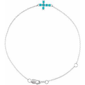 14K White Gold Natural Turquoise Sideways Cross 6 1/2-7 1/2" Bracelet