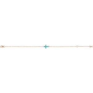 14K Rose Gold Natural Turquoise Sideways Cross 6 1/2-7 1/2" Bracelet – image 2
