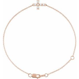 14K Rose Gold 1/8 CTW Rose-Cut Natural Diamond Sideways Cross 6 1/2-7 1/2" Bracelet