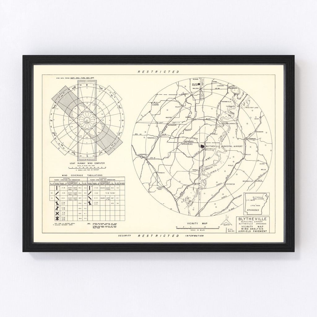 Vintage Map of the Blytheville Municipal Airport Vicinity, 1952
