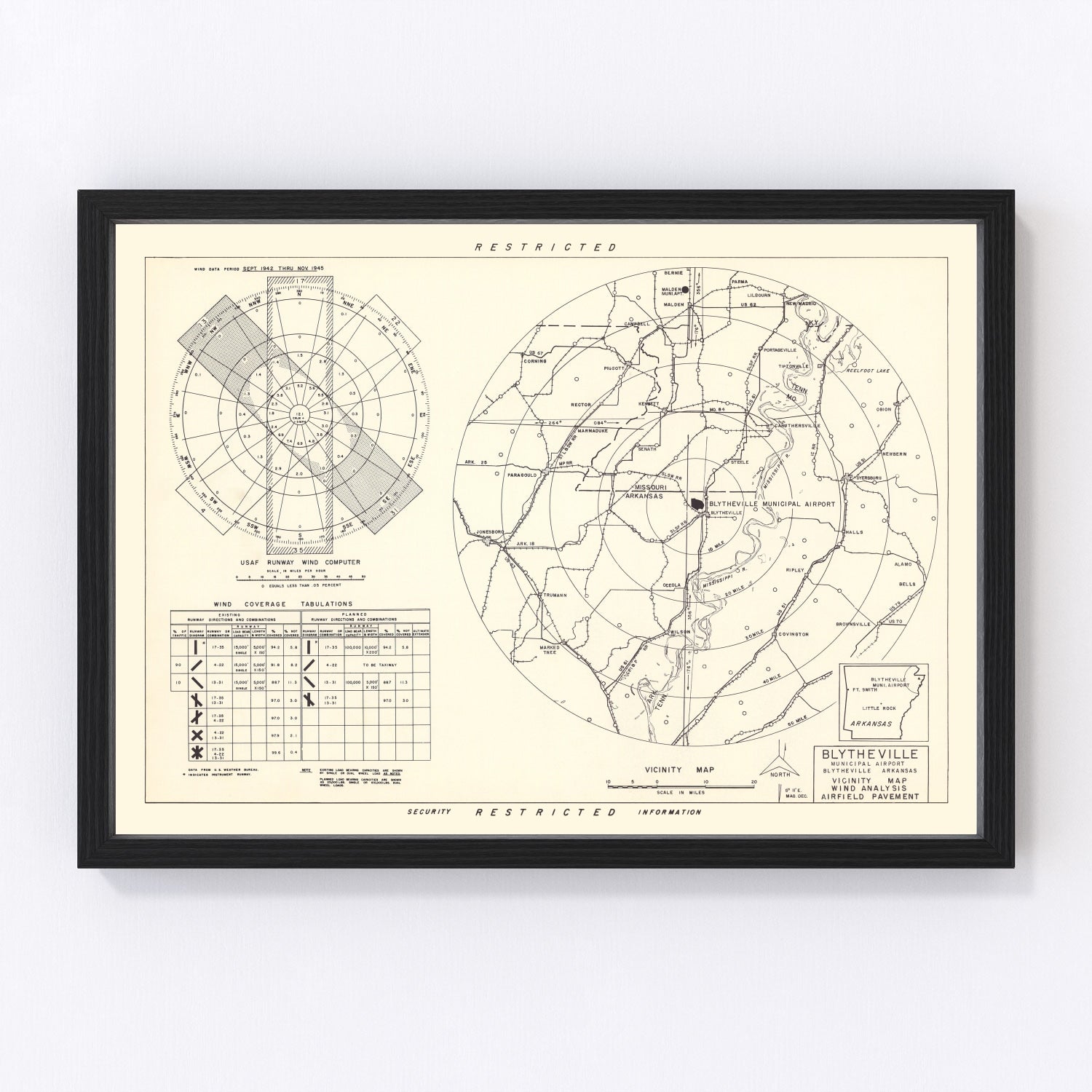 Vintage Map of the Blytheville Municipal Airport Vicinity, 1952