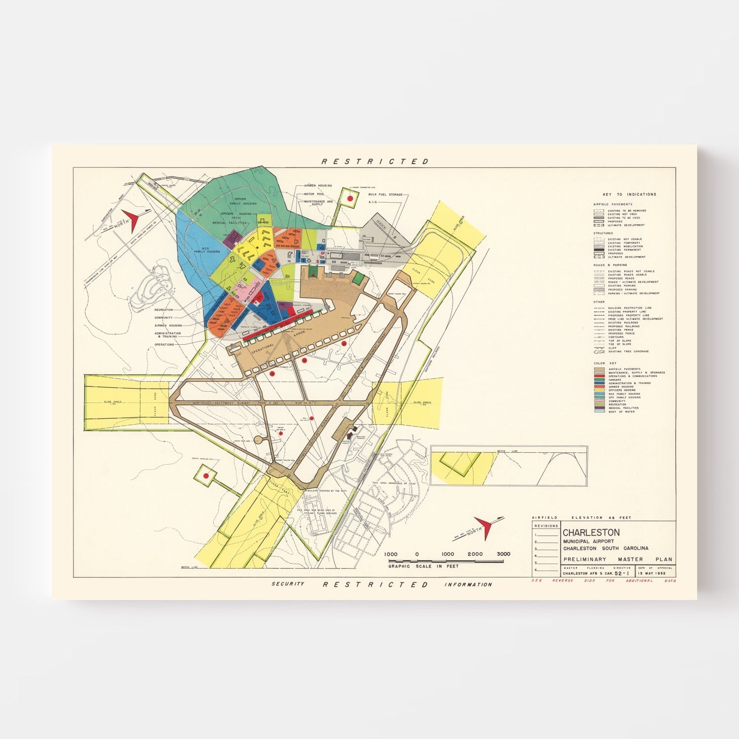 Vintage Map of Charleston Municipal Airport, 1952