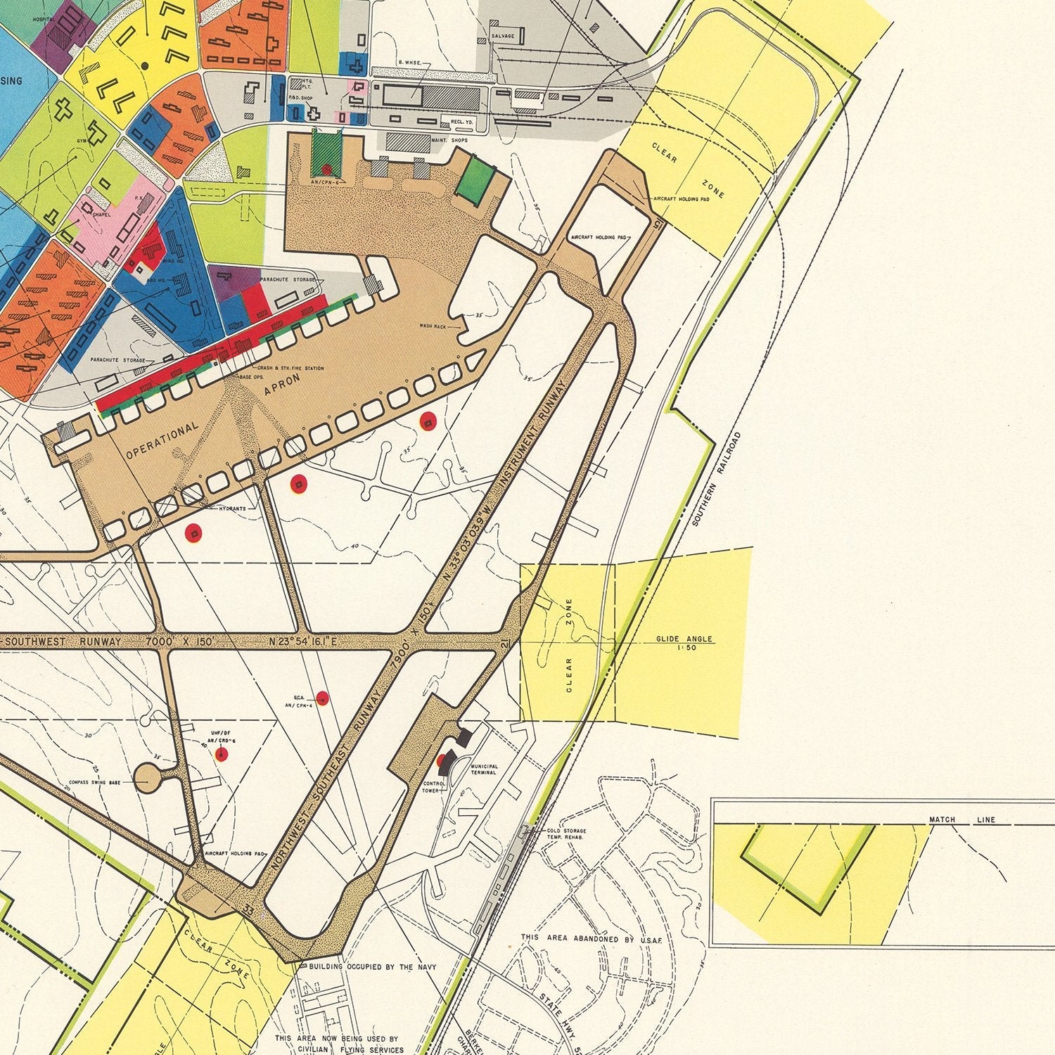 Vintage Map of Charleston Municipal Airport, 1952