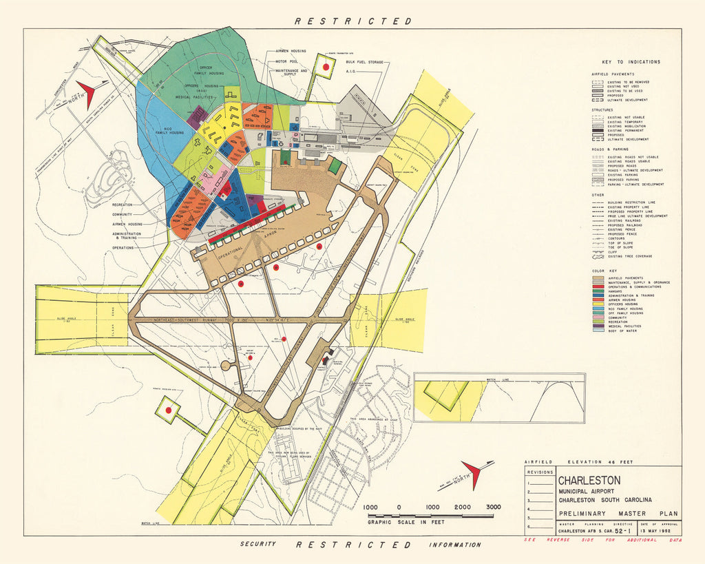 Vintage Map of Charleston Municipal Airport, 1952