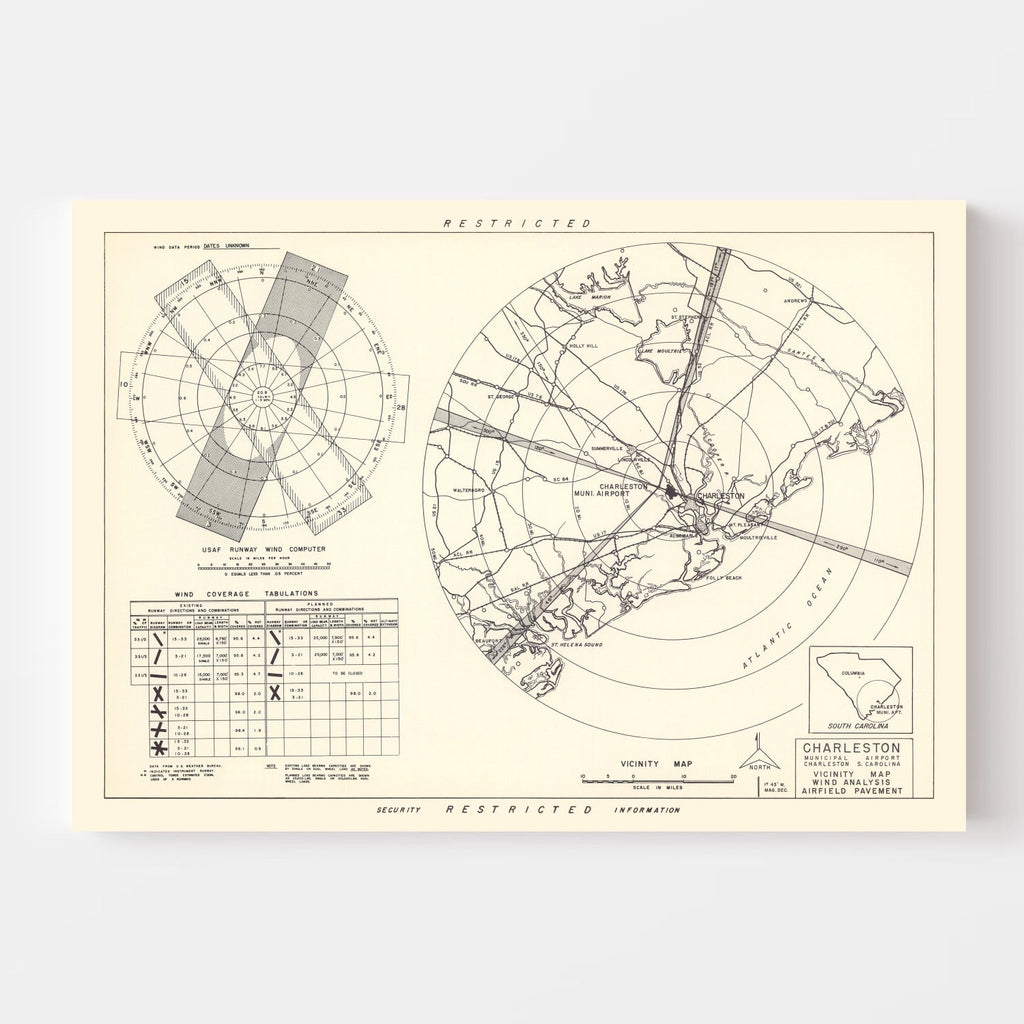 Vintage Map of the Charleston Municipal Airport Vicinity, 1952