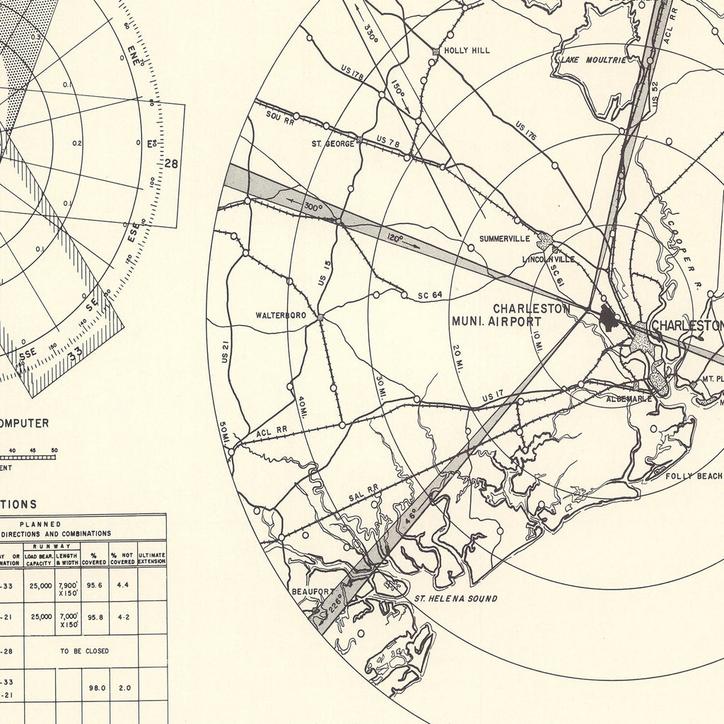 Vintage Map of the Charleston Municipal Airport Vicinity, 1952