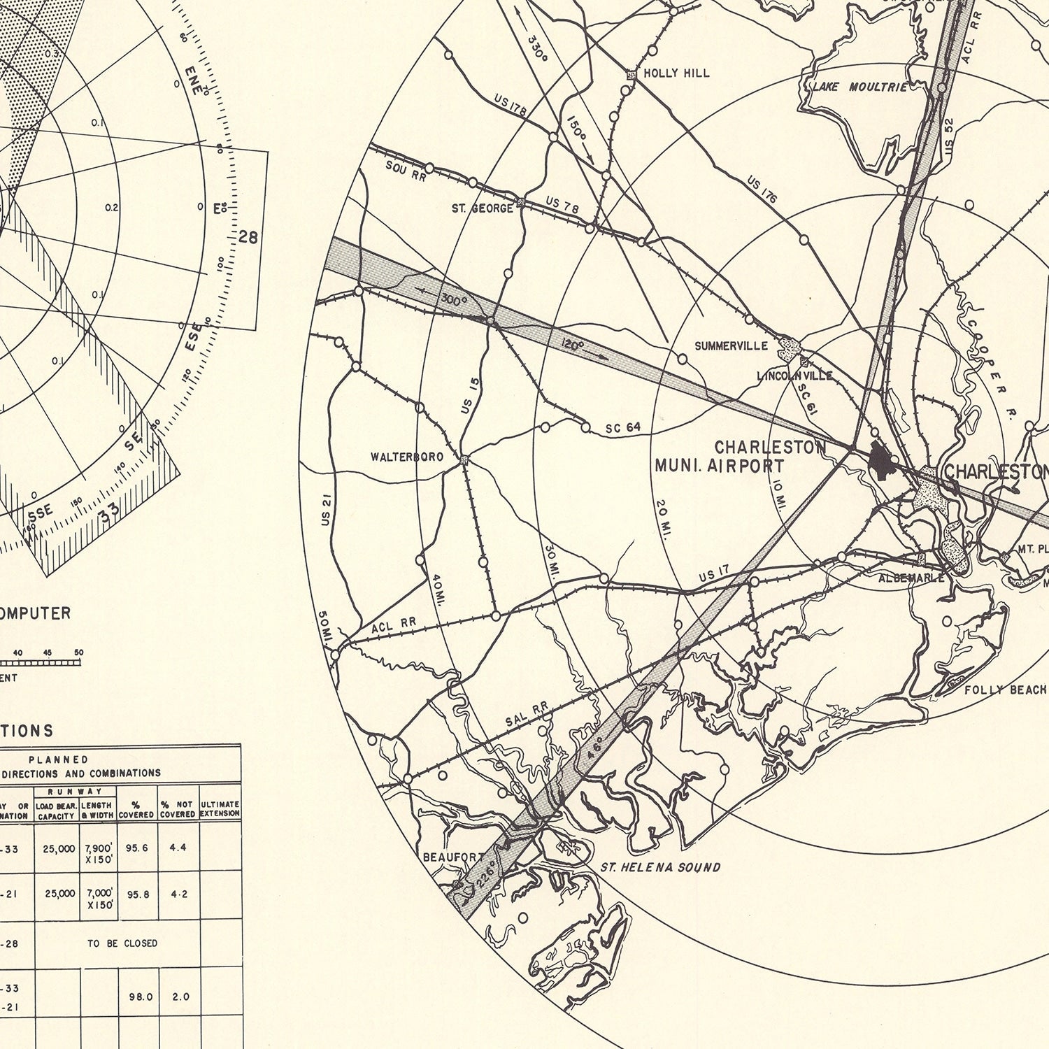 Vintage Map of the Charleston Municipal Airport Vicinity, 1952