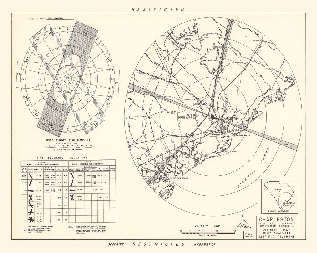 Vintage Map of the Charleston Municipal Airport Vicinity, 1952