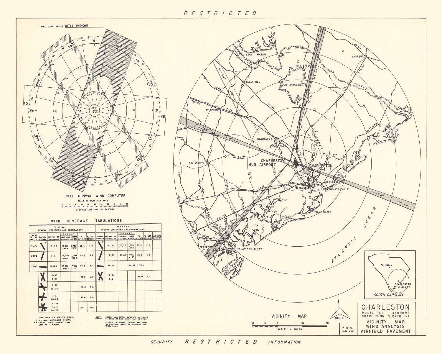 Vintage Map of the Charleston Municipal Airport Vicinity, 1952