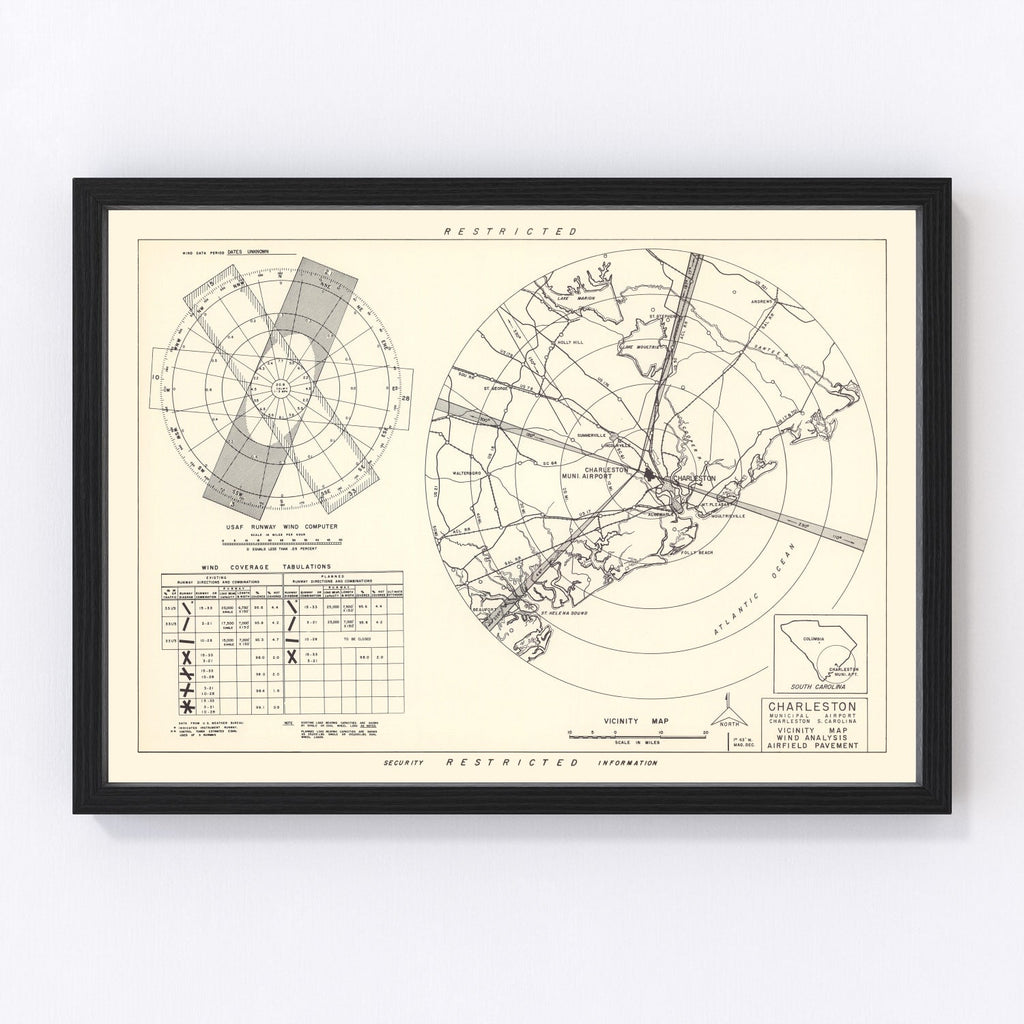 Vintage Map of the Charleston Municipal Airport Vicinity, 1952