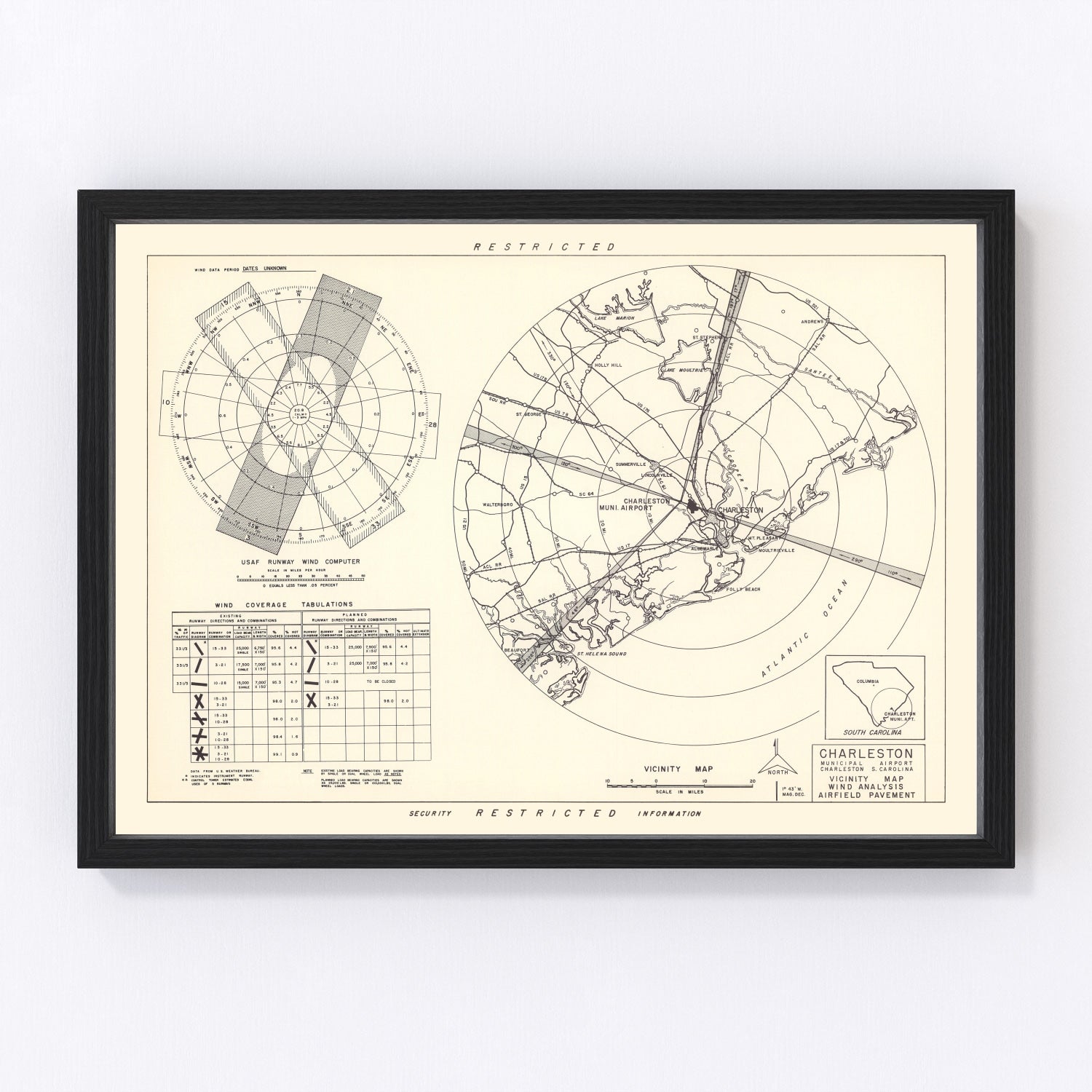 Vintage Map of the Charleston Municipal Airport Vicinity, 1952