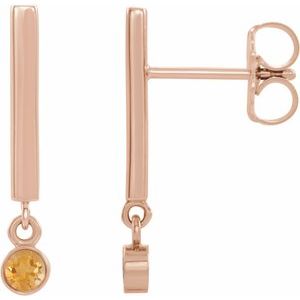 14K Rose Gold Natural Citrine Bar Earrings