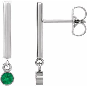 14K White Gold Natural Emerald Bar Earrings