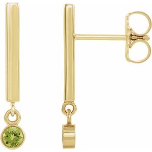 14K Yellow Gold Natural Peridot Bar Earrings