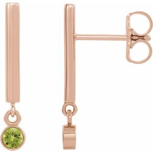 14K Rose Gold Natural Peridot Bar Earrings