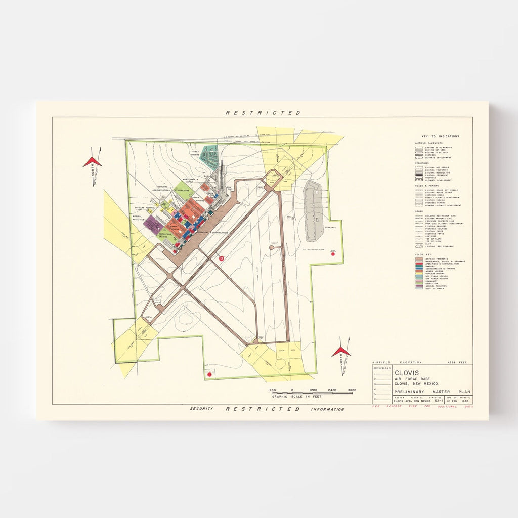 Vintage Map of Clovis Air Force Base, 1952