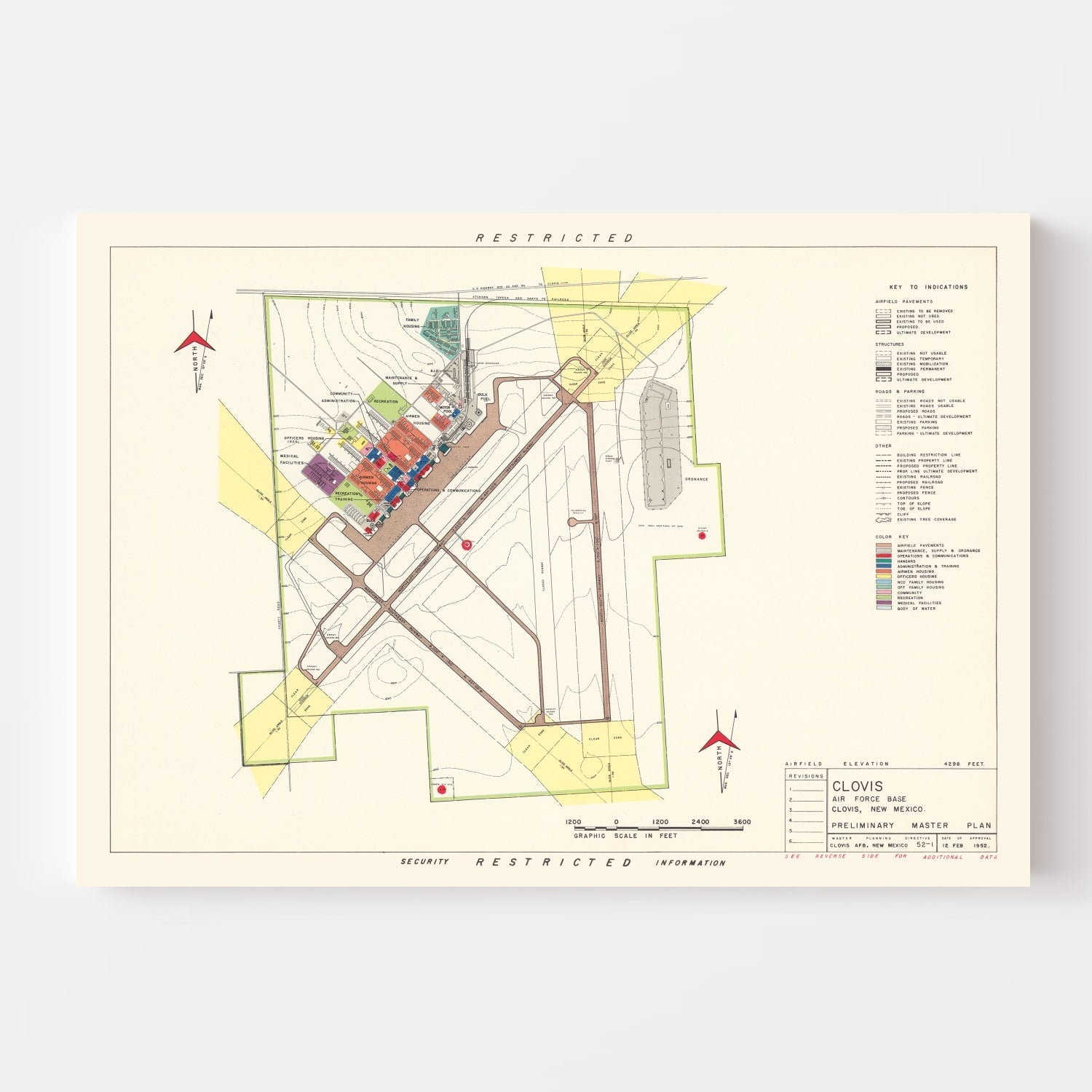 Vintage Map of Clovis Air Force Base, 1952