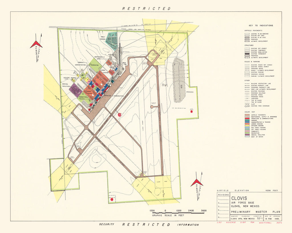 Vintage Map of Clovis Air Force Base, 1952