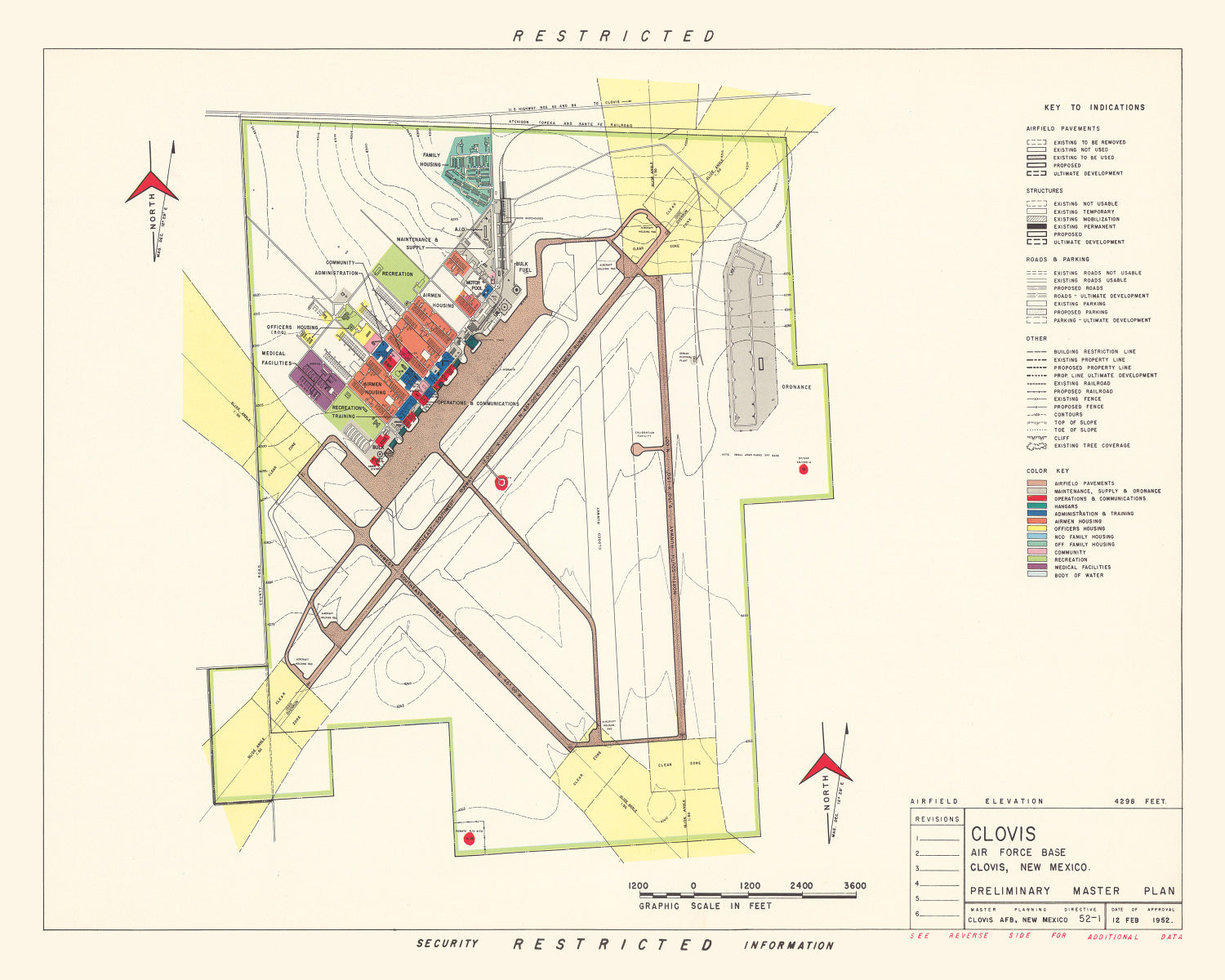 Vintage Map of Clovis Air Force Base, 1952