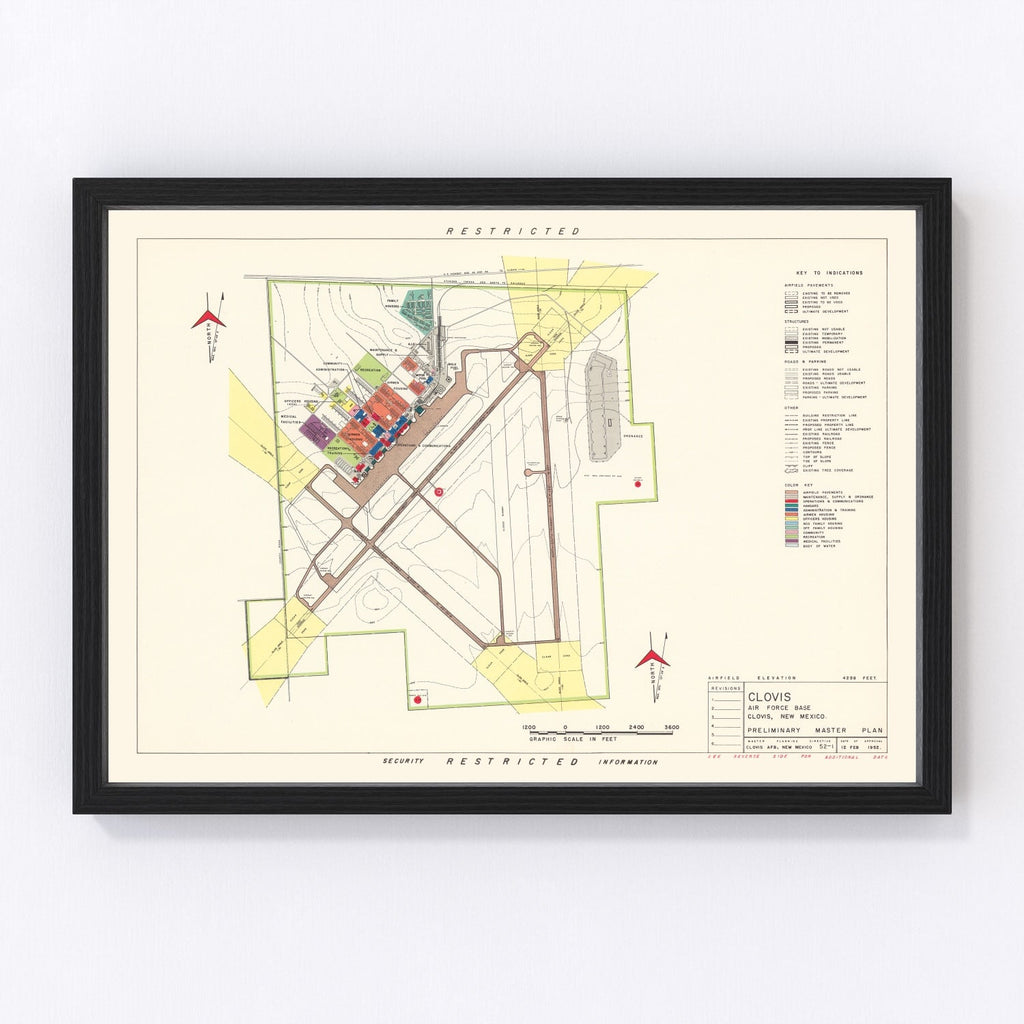 Vintage Map of Clovis Air Force Base, 1952