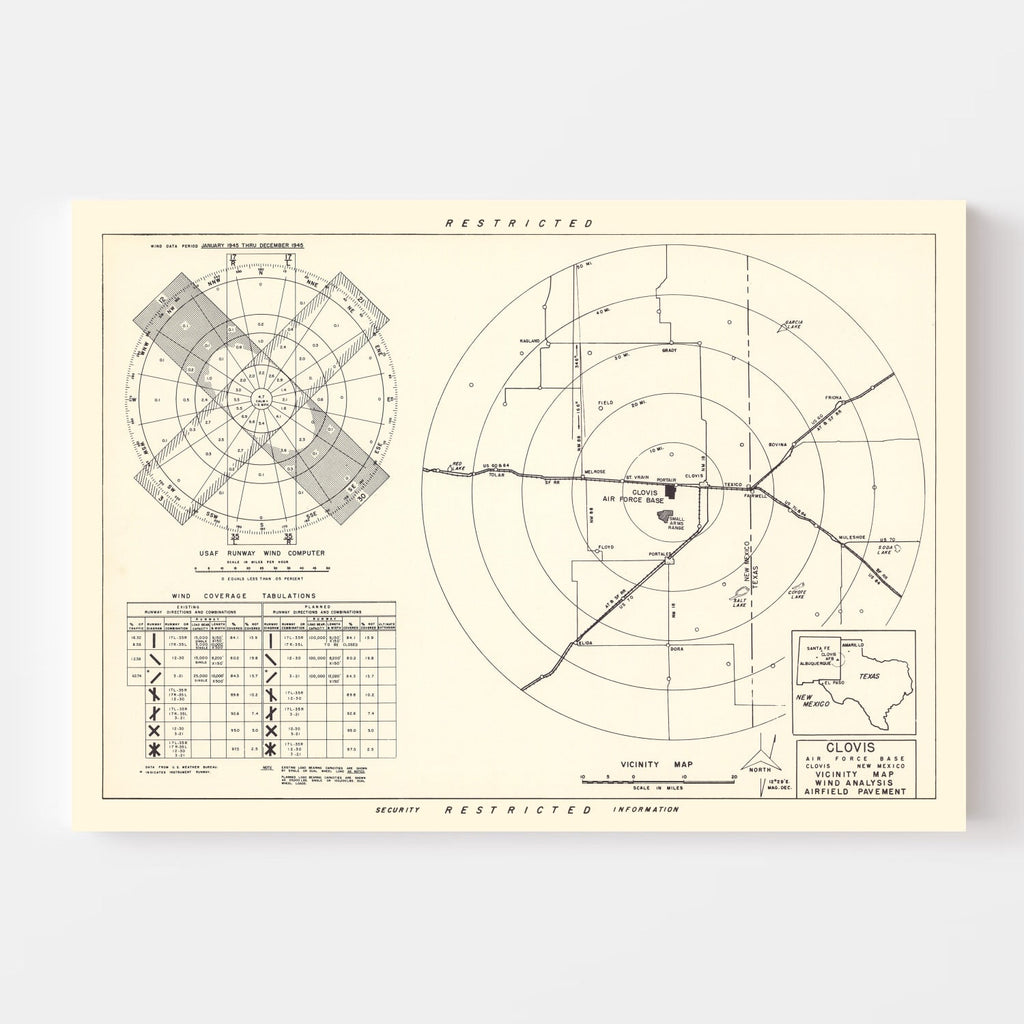 Vintage Map of the Clovis Air Force Base Vicinity, 1952