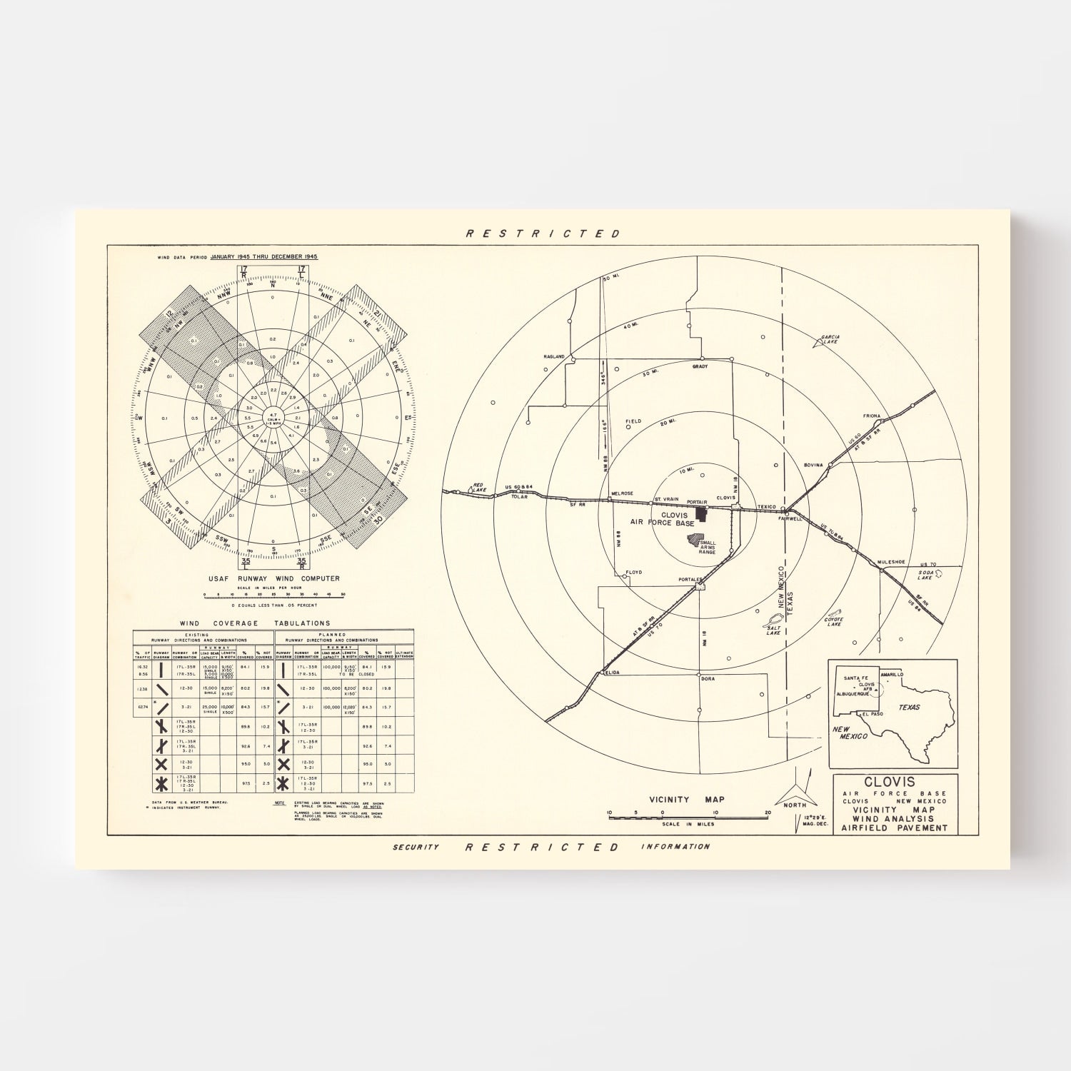 Vintage Map of the Clovis Air Force Base Vicinity, 1952