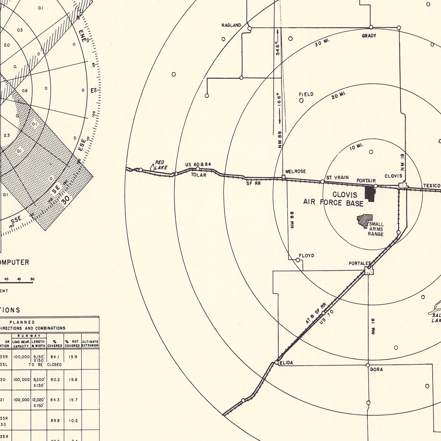 Vintage Map of the Clovis Air Force Base Vicinity, 1952