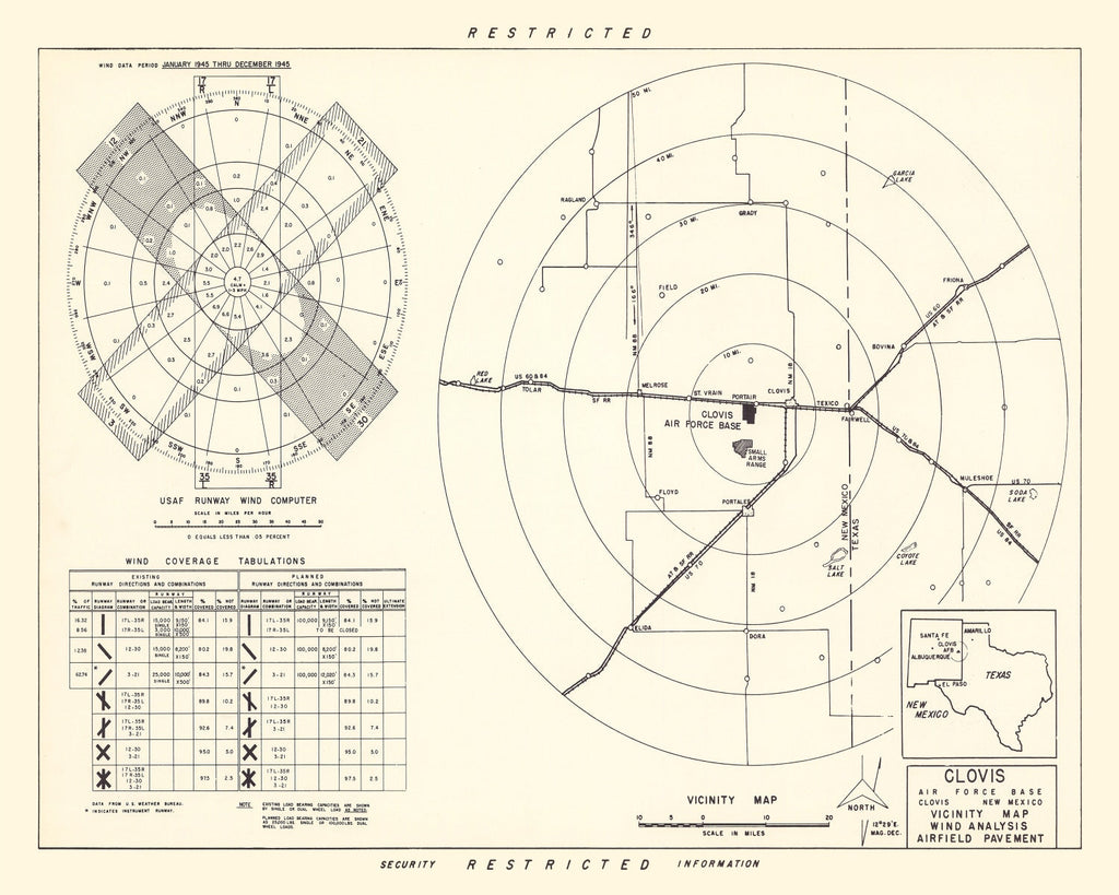 Vintage Map of the Clovis Air Force Base Vicinity, 1952